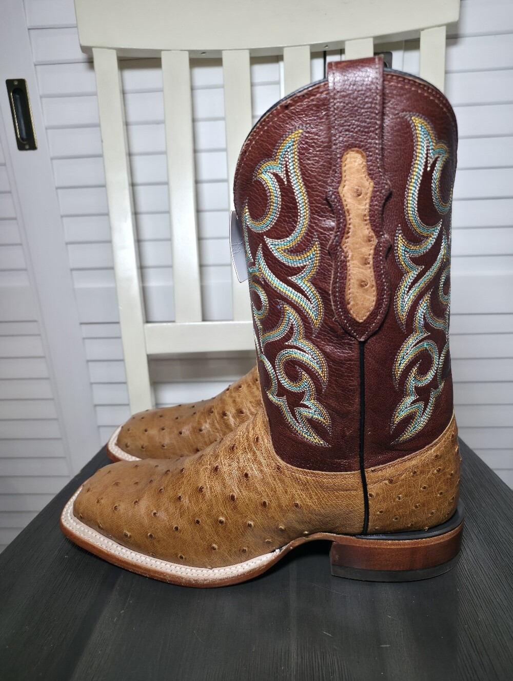 Justin Full Quill Ostrich Square Toe Western Boots 8516 Men's Size 9 D